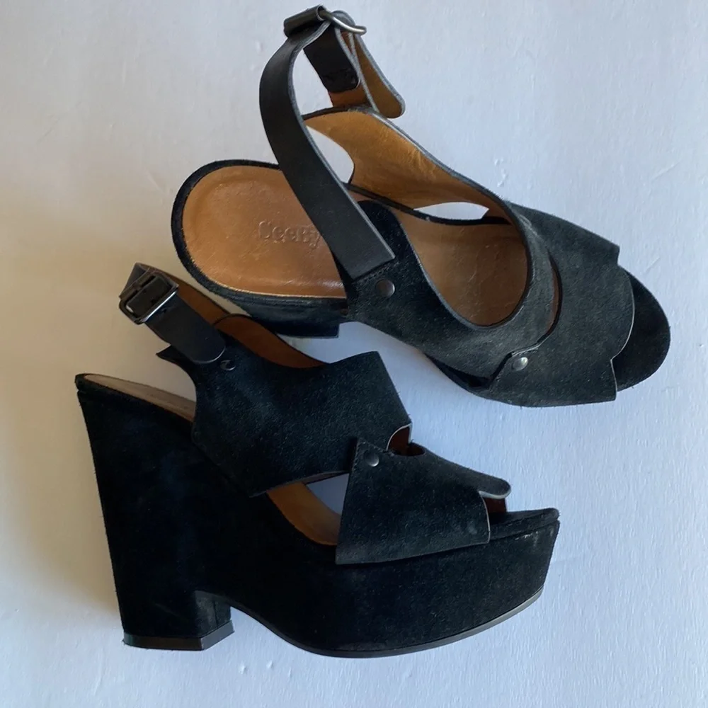 See by Chloe platform shoes open toed black suede ankle strap 36.5